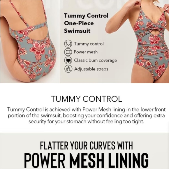 CUPSHE Twist & Cut-Out Floral Tummy Control Swimsuit in Eucalyptus Medium NWT - Picture 8 of 8